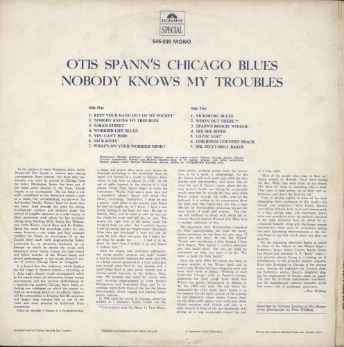 Otis Spann Nobody Knows My Troubles vinyl LP album (LP record) UK OSPLPNO559746