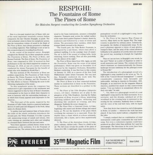 Ottorino Respighi The Fountains Of Rome / The Pines Of Rome - 200gm Vinyl vinyl LP album (LP record) US RLXLPTH879152