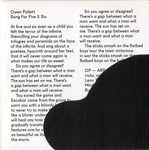 Owen Pallett Song For Five & Six CD single (CD5 / 5") UK OWFC5SO631154
