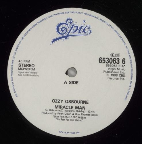Ozzy Osbourne Miracle Man - Deletion Punch Hole 12" vinyl single (12 inch record / Maxi-single) UK OZZ12MI875339