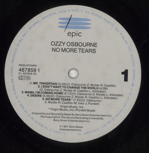 Ozzy Osbourne No More Tears - VG vinyl LP album (LP record) UK OZZLPNO855124