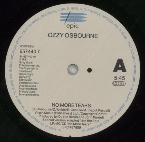 Ozzy Osbourne No More Tears 7" vinyl single (7 inch record / 45) Dutch OZZ07NO104603