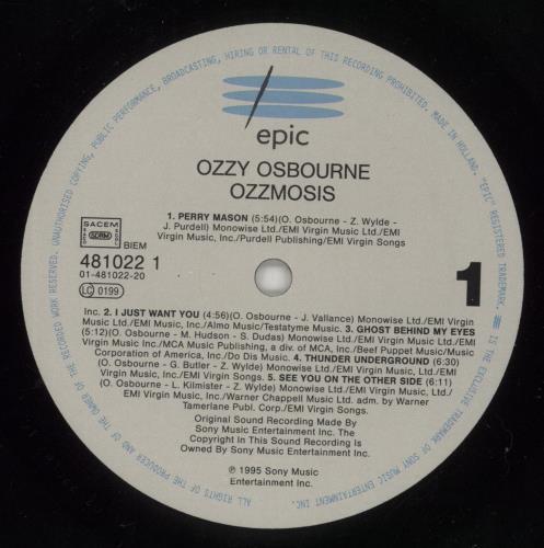 Ozzy Osbourne Ozzmosis vinyl LP album (LP record) UK OZZLPOZ190242