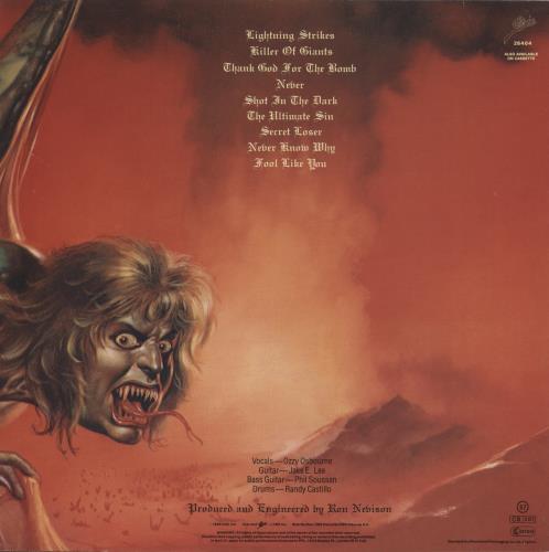 Ozzy Osbourne The Ultimate Sin vinyl LP album (LP record) UK OZZLPTH287005