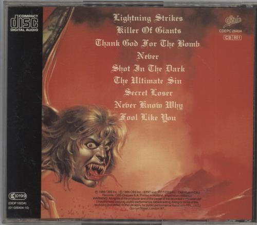 Ozzy Osbourne The Ultimate Sin CD album (CDLP) Dutch OZZCDTH870711