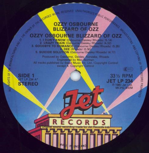 ozzy osbourne blizzard of ozz original vinyl