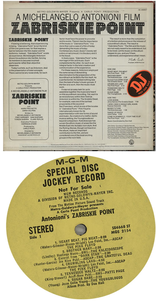 Original Soundtrack Zabriskie Point US Promo vinyl LP album (LP record