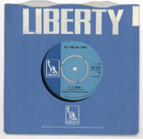 P. J. Proby It's Your Day Today 7" vinyl single (7 inch record / 45) UK PJP07IT240838