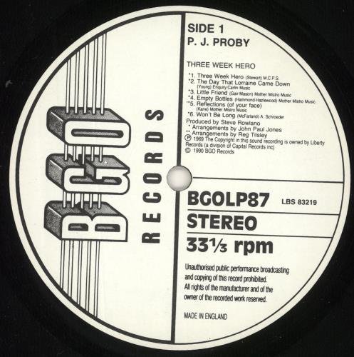 P. J. Proby Three Week Hero vinyl LP album (LP record) UK PJPLPTH702406