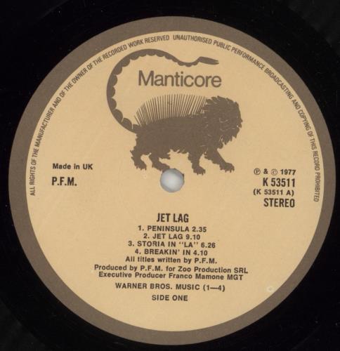 P.F.M. Jet Lag vinyl LP album (LP record) UK PFMLPJE549295