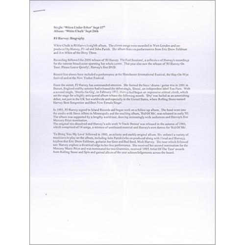 P.J. Harvey White Chalk - Album Sampler CD-R acetate UK PJHCRWH415872