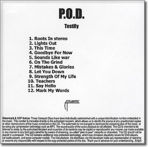 P.O.D. Testify CD-R acetate US P.OCRTE386207