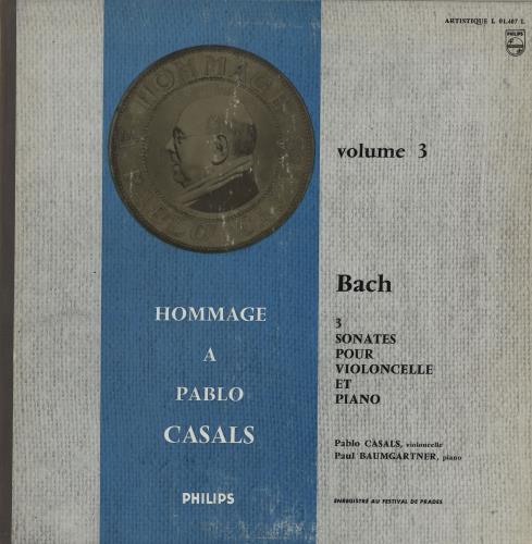 Pablo Casals Bach: 3 Sonates Pour Violoncelle Et Piano vinyl LP album (LP record) French P-JLPBA761009