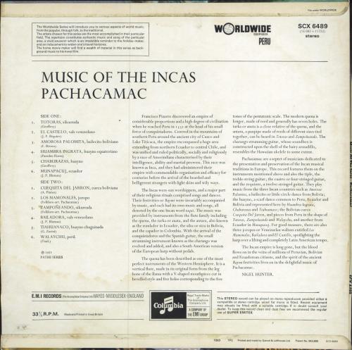 Pachacamac Music Of The Incas vinyl LP album (LP record) UK 3GQLPMU786500