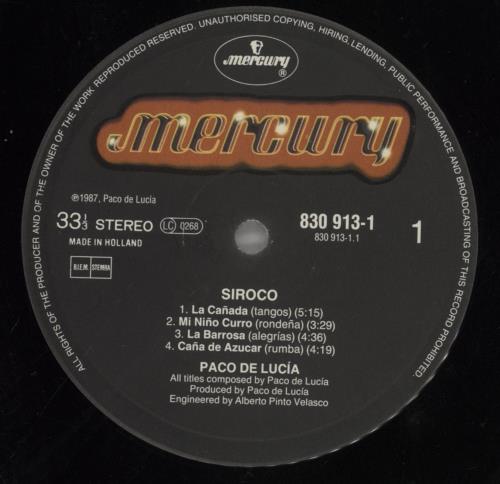 Paco De Lucia Siroco vinyl LP album (LP record) Dutch LU4LPSI588455