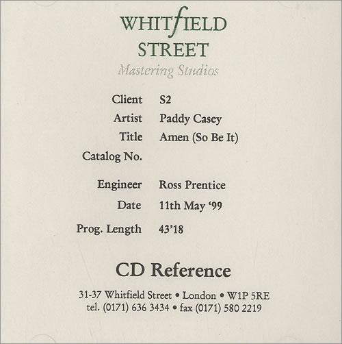 Paddy Casey Amen (So Be It) CD-R acetate UK PC-CRAM491696