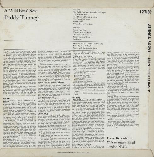 Paddy Tunney A Wild Bees' Nest vinyl LP album (LP record) UK 2CMLPAW762128