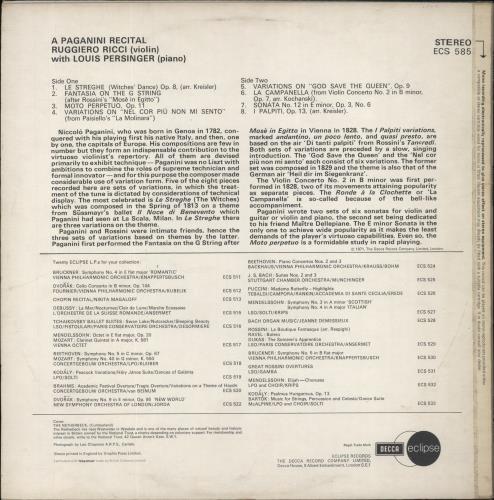 Paganini A Paganini Recital vinyl LP album (LP record) UK PZGLPAP857728