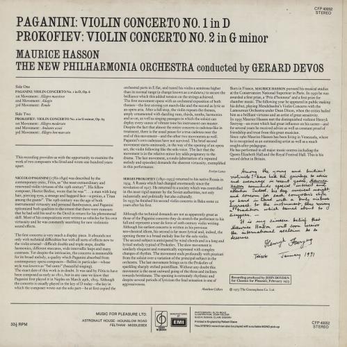 Paganini Violin Concerto No. 1/ Prokofiev: Violin Concerto No. 2 vinyl LP album (LP record) UK PZGLPVI754941