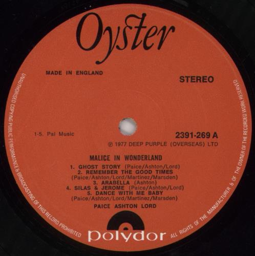 Paice Ashton Lord Malice In Wonderland - EX vinyl LP album (LP record) UK PADLPMA547621