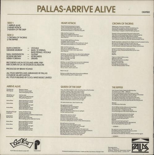 Pallas Arrive Alive vinyl LP album (LP record) UK PLSLPAR06140