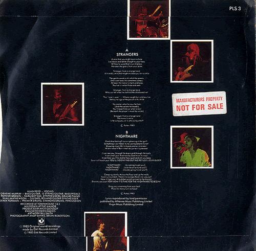 Pallas Strangers - Factory Sample 7" vinyl single (7 inch record / 45) UK PLS07ST624525