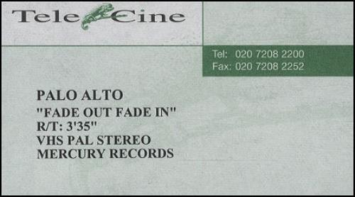 Paloalto Fade Out Fade In video (VHS or PAL or NTSC) UK P/AVIFA239885