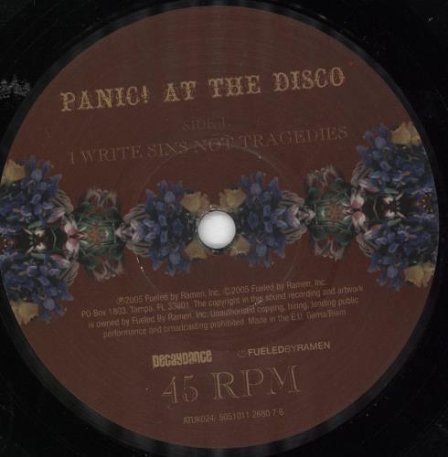 Panic At The Disco I Write Sins Not Tragedies - Etched 7" vinyl single (7 inch record / 45) UK PDO07IW352022