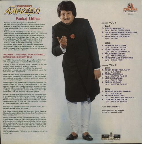 Pankaj Udhas Music India's Aafreen 2-LP vinyl record set (Double LP Album) Indian 4W12LMU866006