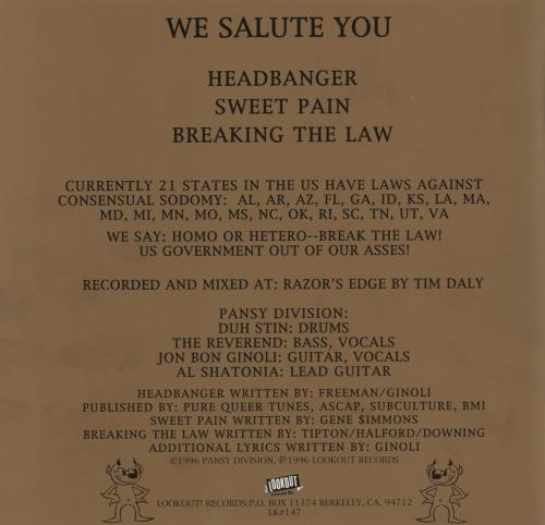 Pansy Division For Those About To Suck Cock 7" vinyl single (7 inch record / 45) US 3CO07FO885675