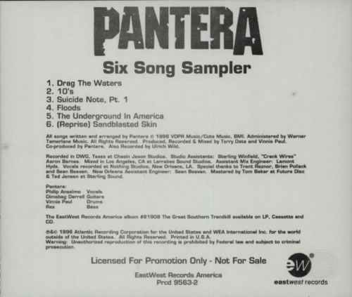 Pantera Six Song Sampler CD single (CD5 / 5") US PANC5SI71650