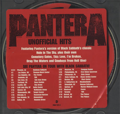 Pantera Unofficial Hits CD single (CD5 / 5") US PANC5UN130072