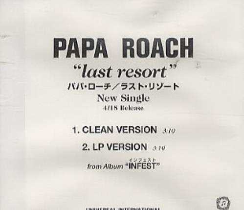 Papa Roach Last Resort CD-R acetate Japanese PAPCRLA198323