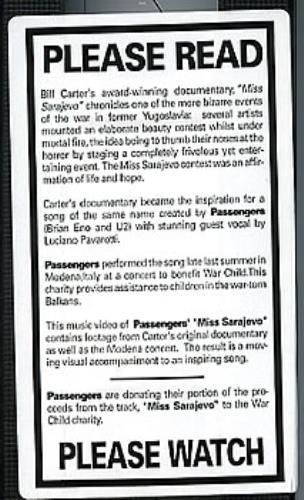 Passengers Miss Sarajevo video (VHS or PAL or NTSC) US PSSVIMI300893