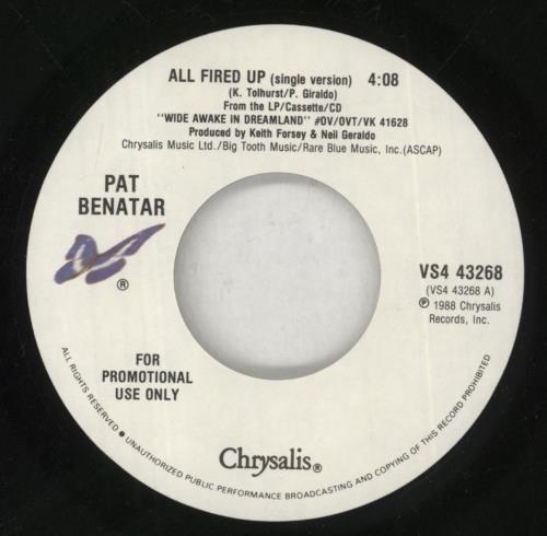 Pat Benatar All Fired Up 7" vinyl single (7 inch record / 45) US BEN07AL849776