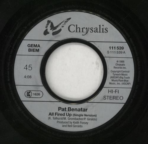Pat Benatar All Fired Up 7" vinyl single (7 inch record / 45) German BEN07AL849778