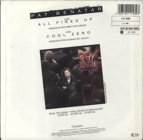 Pat Benatar All Fired Up 7" vinyl single (7 inch record / 45) German BEN07AL849778