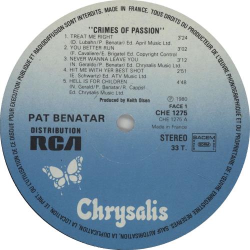 Pat Benatar Crimes Of Passion vinyl LP album (LP record) French BENLPCR666815