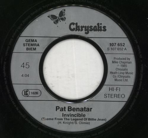 Pat Benatar Invincible 7" vinyl single (7 inch record / 45) German BEN07IN850513