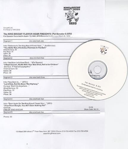 Pat Benatar King Biscuit Flower Hour CD-R acetate US BENCRKI323847