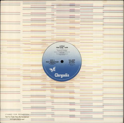 Pat Benatar Little Too Late 12" vinyl single (12 inch record / Maxi-single) US BEN12LI115838