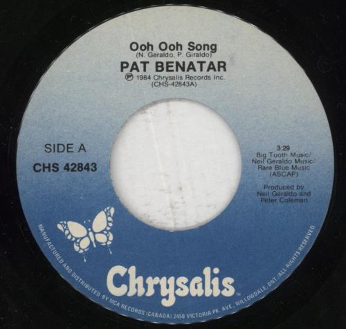 Pat Benatar Ooh Ooh Song 7" vinyl single (7 inch record / 45) Canadian BEN07OO850830