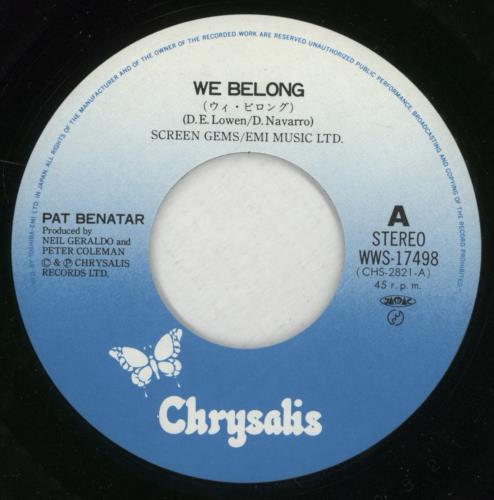 Pat Benatar We Belong + Insert 7" vinyl single (7 inch record / 45) Japanese BEN07WE425790