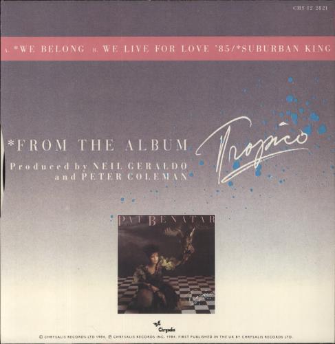 Pat Benatar We Belong 12" vinyl single (12 inch record / Maxi-single) UK BEN12WE105616