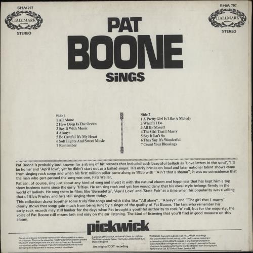 Pat Boone Pat Boone Sings vinyl LP album (LP record) UK PAOLPPA752105