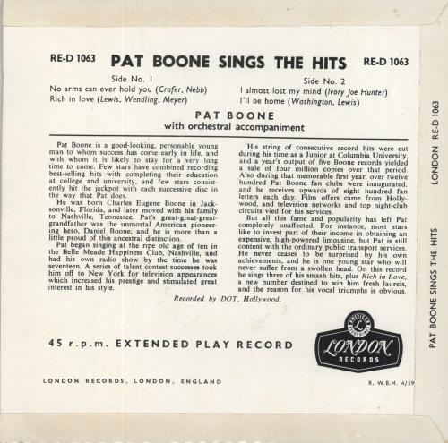 Pat Boone Sings The Hits EP 7" vinyl single (7 inch record / 45) UK PAO07SI367254