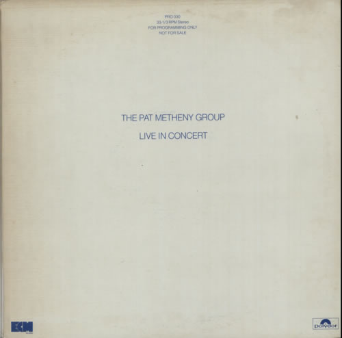 Pat Metheny Live In Concert 12" vinyl single (12 inch record / Maxi-single) US PME12LI606257
