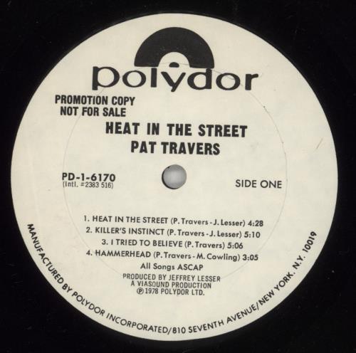 Pat Travers Heat In The Street - Promo vinyl LP album (LP record) US PVSLPHE874631