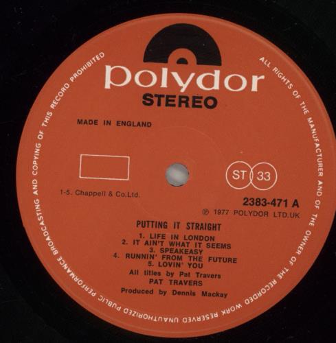 Pat Travers Putting It Straight + Inner vinyl LP album (LP record) UK PVSLPPU547601