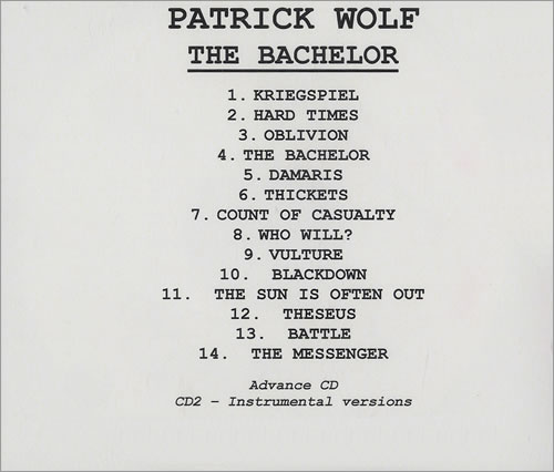 Patrick Wolf The Bachelor CD-R acetate US PWFCRTH473341